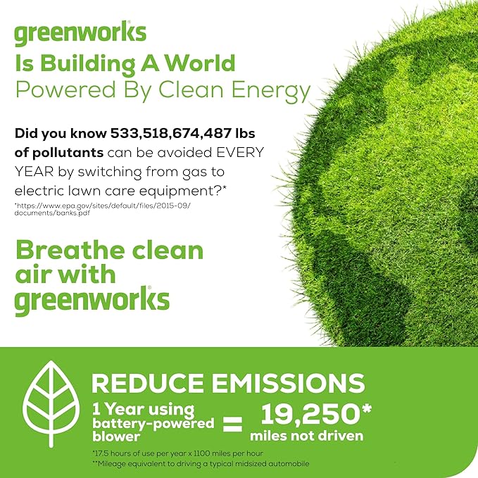 Greenworks 40V Leaf Blower/Sweeper, 150 MPH / 135 CFM, Lightweight, Quiet, with 2.0 Ah Battery and Charger, Perfect for Residential Lawn Care, Leaf Blowing Debris, Dust, Light Snow, and More