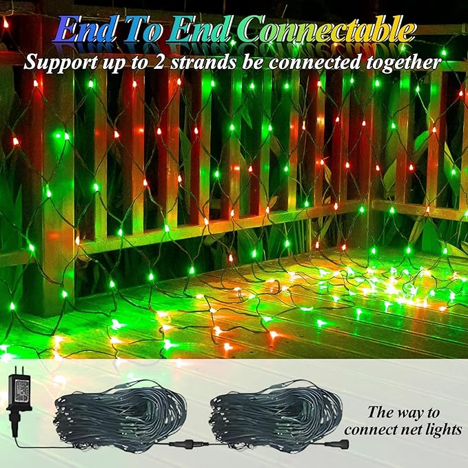 360LED Christmas Net Lights, 21ft x 5ft Mesh Lights Outdoor Green Wire 8 Modes Timer, Waterproof Connectable String Lights for Bushes Xmas Tree Garden Holiday Party Decor - Red Green