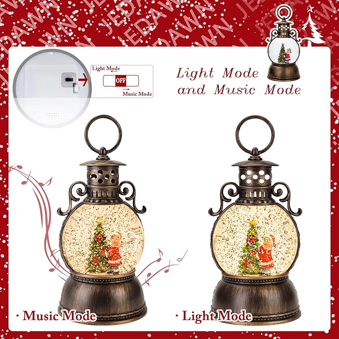 Snow Globes Lantern, Home Lighted Christmas Snow Globe,Christmas Lantern,Water Lanterns Glittering with Christma Music Singing Lanterns