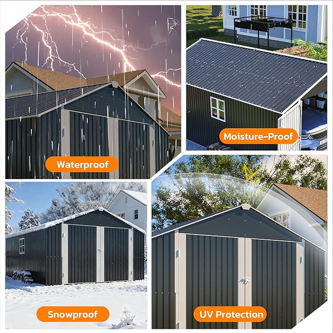 12x20 FT Heavy Duty Metal Garage Shed, Extra Large Outdoor Storage Building with Double Doors, Side Door & Window, Waterproof All-Weather Steel Carport for Vehicle & Equipment Storage