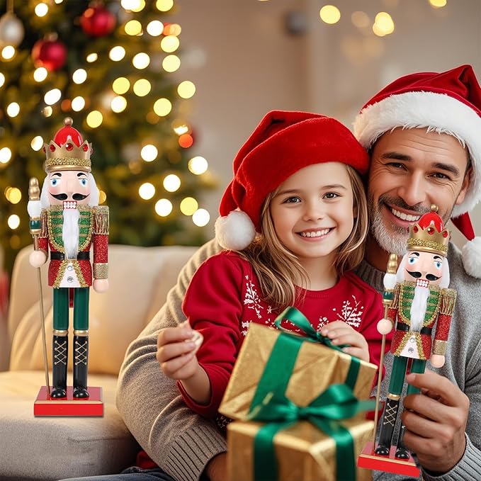 Christmas Nutcracker Decorations Nutcracker Figure 15 Inch Wooden Nutcrackers Collectible Ornament Nutcrackers Soldier for Table Desktop Home Christmas Decor Xmas Indoor Decor Shiny Red