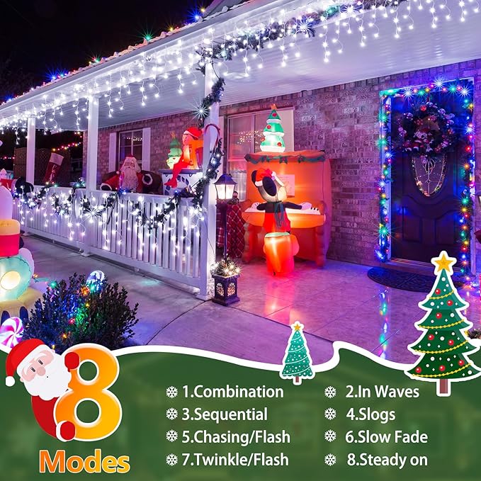 SAUIRS 100FT 960 LED Christmas Lights Outdoor Decorations with 180 Drops Timer 8Mode Curtaing String Lights Waterproof Fairy Lights for Indoor,Xmas,Party,Patio,Window,Fence,Trees Decor(Cold White)