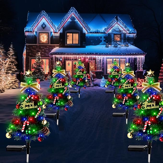Solar Christmas Decorations Outdoor，DEIDOULU Solar Christmas Tree, 2 Pack 40 Led Light 2 Modes Outdoor Xmas Tree Light décor Pathway Lights Patio Yard