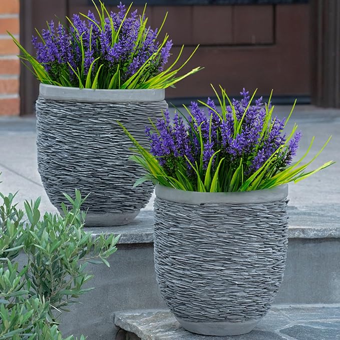 24 Bundles Artificial Plants Flowers Outdoor, Faux Lavender Flowers with Monkey Grass, UV Resistant Plastic Faux Plants for Indoor Outdoor Window Patio Hanging Planter Home Decor