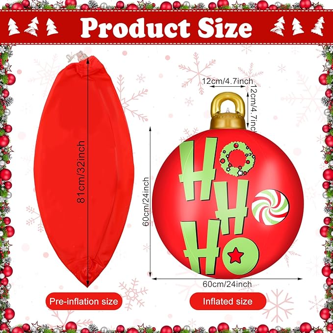 Jetec 4 Pcs Giant Inflatable Christmas Ball Large Xmas Inflatable Ornaments PVC Outdoor Holiday Blow Ball Outside Yard Lawn Porch Decorations (Polka Pattern,Vibrant Color)