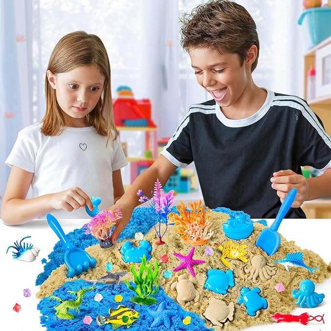 Sensory Bin, Ocean Kit with Sensory Sand, Play Sand Pretend Play Beach Toy, Sandbox for Girls and Boys