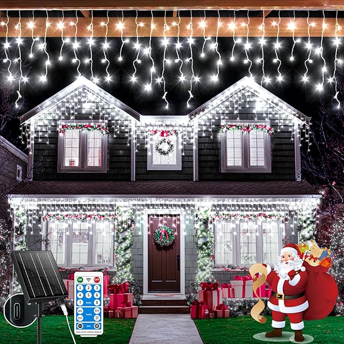 Solar Christmas Lights 66+16Ft 660LED Icicle Lights for Outside 2400mAH Connectable Rechargeable Dimmable Remote Twinkle Fairy String Lights for Xmas Yard Eaves House Roof Decorations