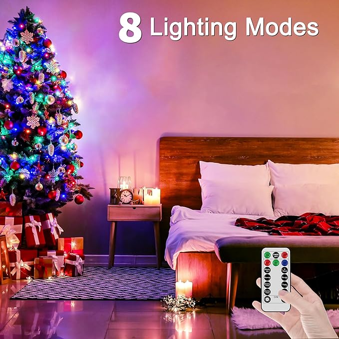 98 FT 300 LED Christmas Tree Lights, Christmas Lights Indoor Plug in, 8 Modes Twinkle String Lights for Bedroom Wedding Party Ceiling Xmas Home Decorations (Multicolored)