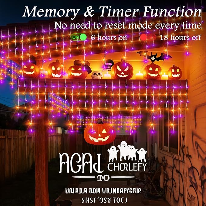 Outdoor String Lights Waterproof Halloween Lights with Timer, 11 Modes for Holiday Party Home Decor (Purpel+Orange, 360LED 32FT)