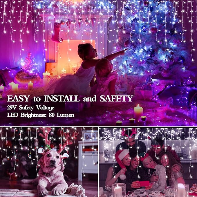 480 LED 49FT Christmas Lights Plug in 8 Modes with Timer Dimmable Ice Lights Outdoor Waterproof Indoor Ice String Lights for Roof Porch Garden Holiday Wedding Xmas Decor (Cool White)