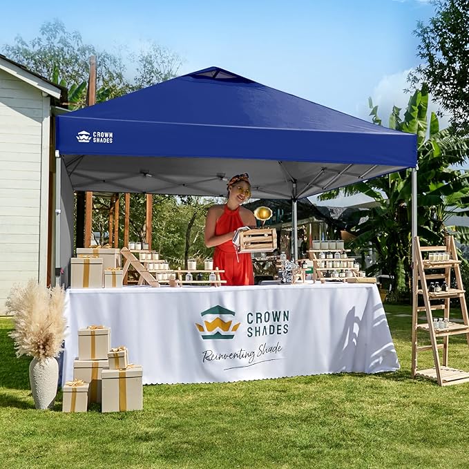 CROWN SHADES 10x10 Pop Up Canopy with 1 Side Wall - Beach Tent with One Push Setup - Outdoor Sun Shade for Events, Parties, Camping - Gazebo with STO-N-Go Cover Bag (Navy Blue)