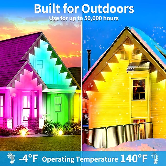 Permanent Outdoor Lights 500FT Smart Outside RGB LED Christmas Light, App Control Remote IP67 Waterproof Eternity Eaves Lighting for Halloween，House，Patio Decor ，Garden Decor, Decorations（2*250ft)