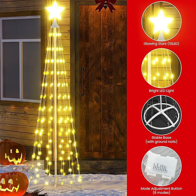 Lamerge 3pcs Christmas Cone Tree Lights(4ft+5ft+6ft), Christmas Tree Decorations Light Up Tree, 448 Warm Lights,Artificial Christmas Decorations for Indoor Outdoor Holiday Party Decor