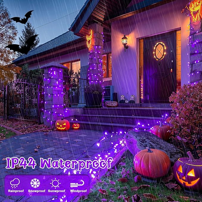 JMEXSUSS 400 LED Purple Halloween Lights Outdoor: 132ft Purple Lights Plug in with Remote - Indoor String Light for Halloween Christmas Decorations