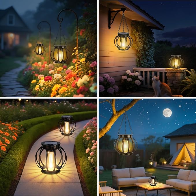 2 Pack Solar Lantern Outdoor Lamp Waterproof Decorations Garden Decor, Christmas Birthday Gifts for Women, Mom, Grandma Decorative Garden, Yard, Patio, Lawn, Porch - Pumpkin