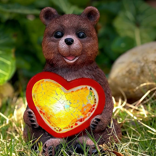 Solar Brown Bear Statue, Outdoor Garden Decor with Colorful Mosaic Glass, Solar Powered Automatic Night Light for Yard, Patio, Pathway, Unique Wildlife Animal Sculpture Gift