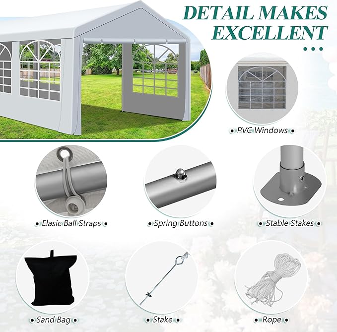 GARTOO 10' x 30' Canopy Party Tent & Carport - Heavy Duty Outdoor Wedding Gazebo with 4 Sand Bags, Event Shelter Canopy for Outdoor Event, Wedding, Birthday Party