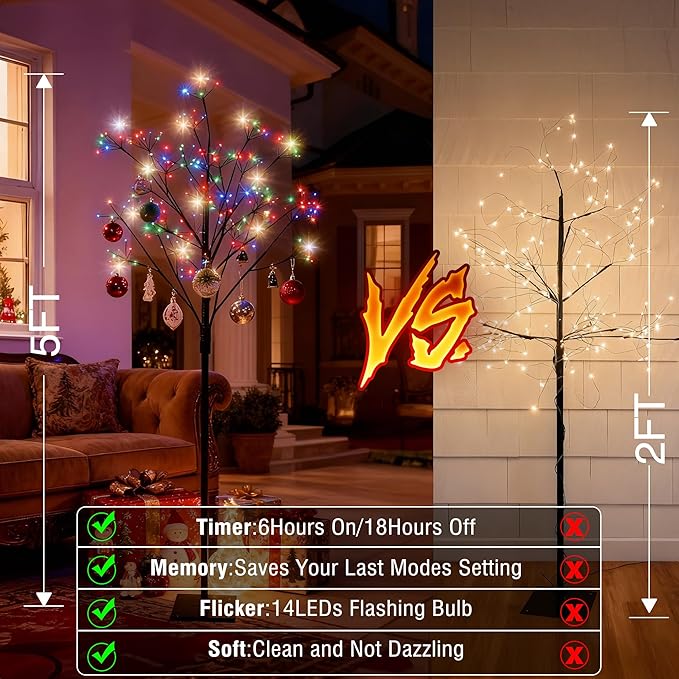 Lomotech Chritsmas Tree Lights - 216 LEDs 5Ft Artificial Christmas Tree with Timer, Includes 14 LEDs Twinkle Lights for Holiday, Wedding, Party, Christmas Decorations (Multicolor)