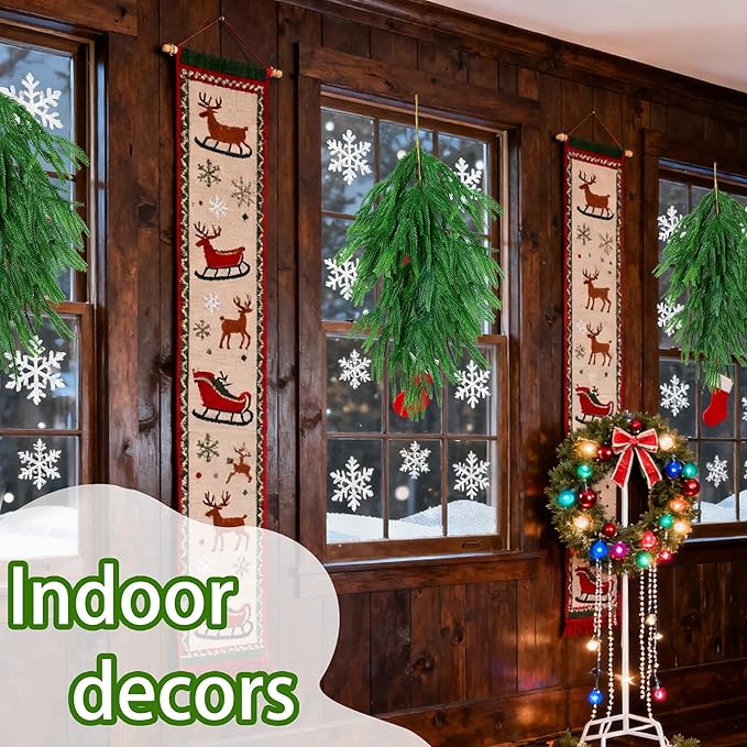 Grever 2 Pcs Artificial Christmas Swag, 28 Inch Faux Teardrop Norfolk Swag Real Touch Fake Pine Needles for Indoor and Outdoor Fireplace, Mantle, Door, Windows, Table, Stairs, Wall and Holiday Decor
