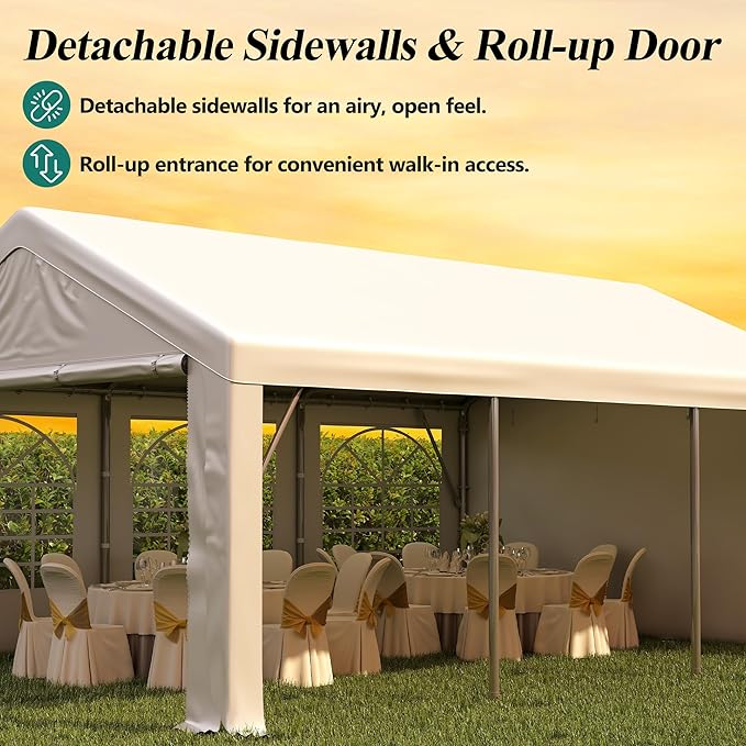 GARTOO 13' x 20' Canopy Party Tent & Carport - Heavy Duty Outdoor Wedding Gazebo with 4 Sand Bags, Event Shelter Canopy for Outdoor Event, Wedding, Birthday Party