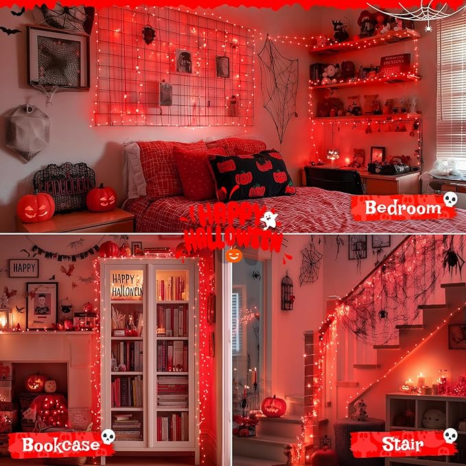 JMEXSUSS 2 Pack Red Fairy Lights Battery Operated, Total 400 LED 132ft Christmas Lights with Remote, 8 Modes Twinkle String Lights for Bedroom Wreath Tree Valentine Halloween Xmas Decorations