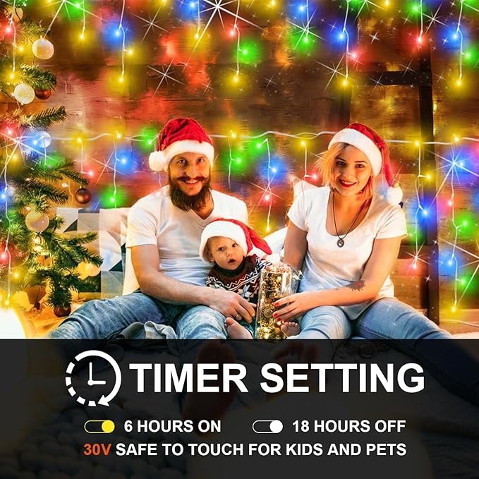 Christmas Lights Outdoor, 98FT 900LED Ice Lights for Outside, Ice String Lights with 8 Modes, Waterproof Timer Memory Hanging Light for Eaves Party Yard Garden(Multicolor)