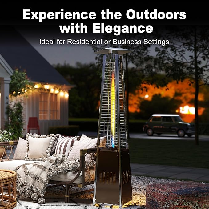 Kingdura 48,000 BTU Pyramid Patio Heater with Cover & Wheels, Outdoor Patio Heaters for Outdoor Use, Triple Safety Protection, 87 Quartz Glass Tube Propane Heater for Deck Backyard Commercial Balcony