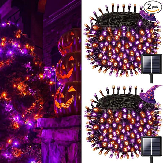 OZS Purple and Orange Solar Halloween Lights Outdoor, 2 Pack 240LED 95FT Solar String Lights Waterproof with 8 Modes & Auto On/Off for Tree Party Halloween Decorations