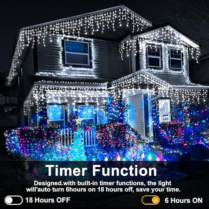 Christmas Lights Outdoor, 2 Pack Total 98FT 960 LED Ice Lights for Outside with 180 Drops Clear Wire 8 Modes Timer, Plug in Waterproof for Holiday Eaves Yard Roof Party Christmas Decor (Cool White)