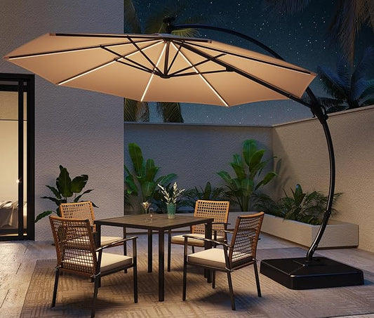 LAUSAINT HOME Outdoor Patio Umbrella, Curvy Cantilever Umbrella, Heavy Duty Offset Hanging Umbrella with 360° Rotation for Market, Pool, Garden, Backyard