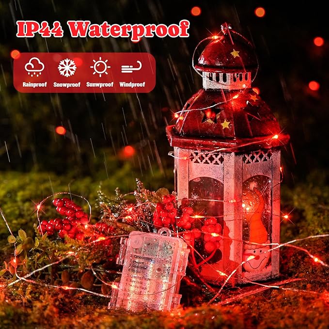 JMEXSUSS 2 Pack Red Fairy Lights Battery Operated, Total 200 LED 66ft Red String Lights Battery Powered with Remote, 8 Modes Christmas Lights for Tree Indoor Outdoor Wreath Bedroom Halloween Decor