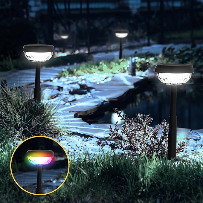 Ensenior Color Changing Solar Lights Outdoor, Auto ON/Off 6500K White Light & RGB LED Solar Garden Lights for Pathway, Yard, Patio, Waterproof, Energy-Efficient Landscape Lighting, 8-Pack