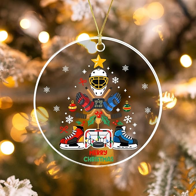 Hockey Christmas Ornament 2025 – Funny Ice Hockey Ornament for Players, Coaches, Fans – Hockey Ornaments for Christmas Tree – Field Hockey & Goalie Gear Gift for Teens, Boys, Men