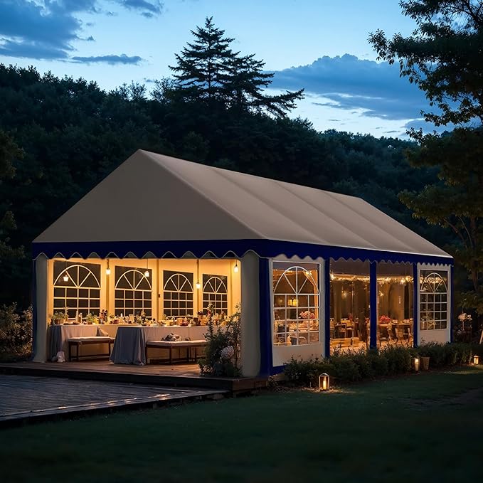 Tents for Parties Party Tent 13x26 ft, Outdoor Canopy Carpas para Fiestas Heavy Duty, Large Waterproof Patio Event Wedding Tent White & Blue with Sidewalls Walls for Backyard