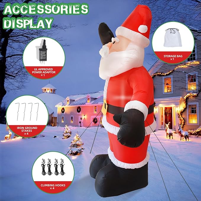 DearSun 12FT H Christmas Inflatable Santa Claus Blow up Christmas Santa Outdoor Decorations Outer Decor Large Party Yard Decoration