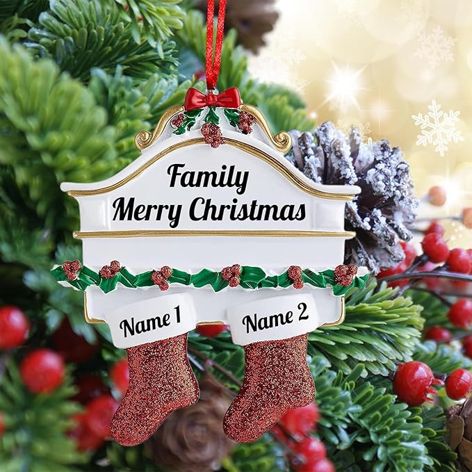Personalized Christmas Ornaments 2023 Red Stocking Family of 2/3/4/5/6/7/8 Custom Christmas Ornament with Names Customized New Year Family Ornament for Christmas Tree Decor（Family of 2）