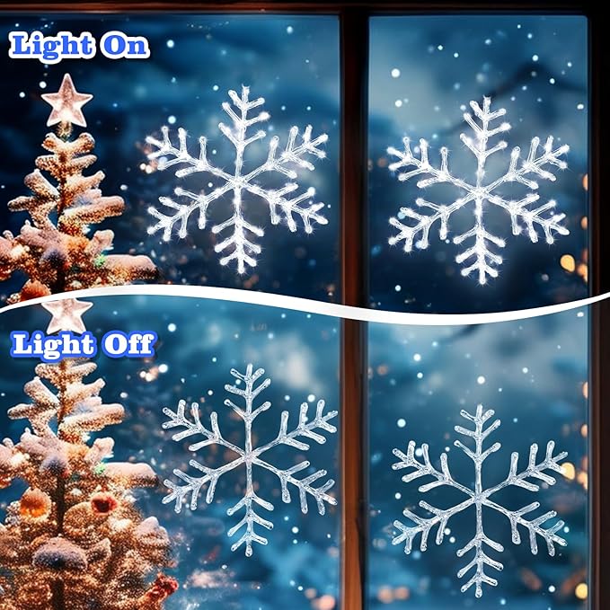 Christmas Decorations, 2 Pack Christmas Window Lights Snowflake Decorations, Snowflake Lights with 8 Lighting Modes for Holiday Indoor and Outdoor Wall Door Glass Decoration(White)