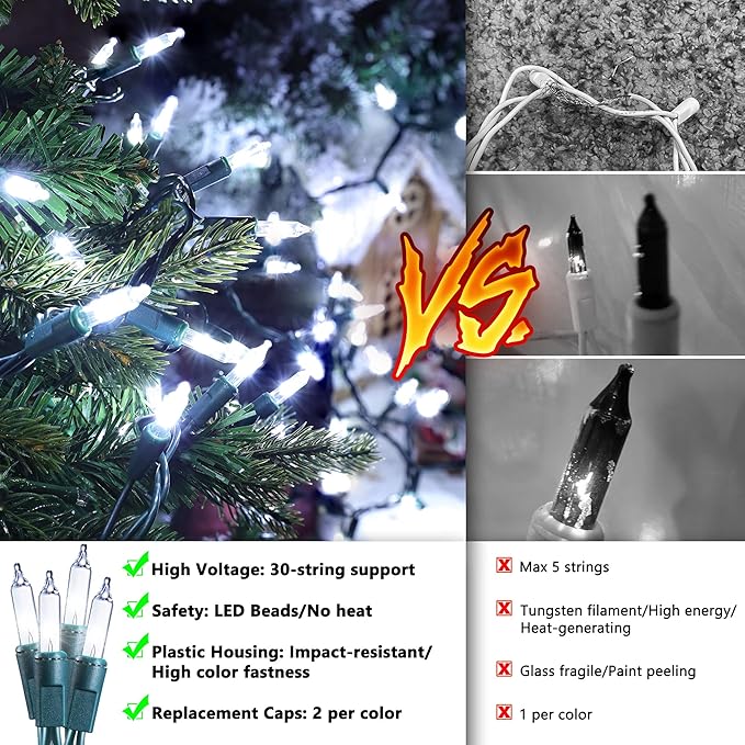 Christmas Lights -1 Pack 21.5FT 100LED Conectable Waterproof String Lights Brighter Detachable Plug-in Lights Indoor & Outdoor for Christmas Decoration(Cool White)