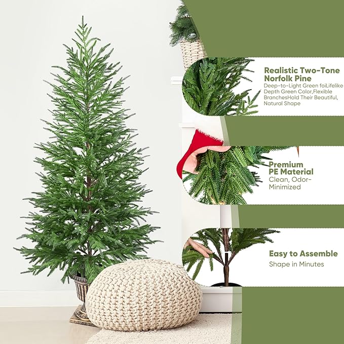 5FT Artificial Potted Norfolk Christmas Tree, 2-Packs Norfolk Pine Tree,Faux Christmas Tree Fake Potted Plants for Indoor Outdoor Home Front Porch Christmas Decor