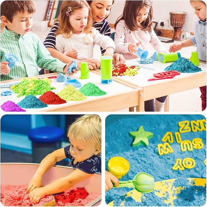 FlexiSand Value Pack 11lbs of 5 Colored Moldable Self-Sticking Sand,Never Dries Out - Fun for Kids Bulk Refill for Sensory Sand Box Toys,Ideal for Shaping,Squeezing,Scooping,Rolling and Molding