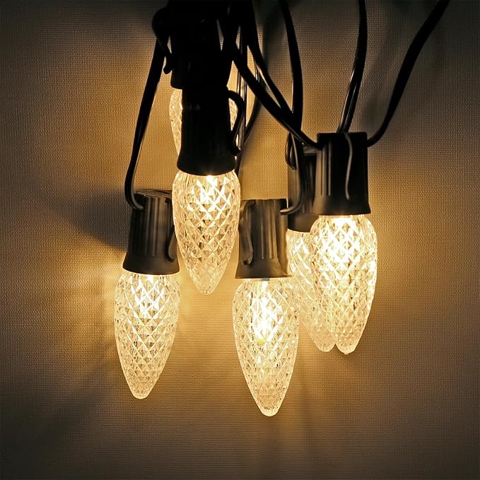 25 Pack C9 Christmas Lights LED Replacement Bulbs, Shatterproof & Waterproof Plastic C9 Led Bulbs for Outdoor String Lights, E17 Base, 0.7W Equivalent to 7W, 2700K, 40LM Holiday Decoration