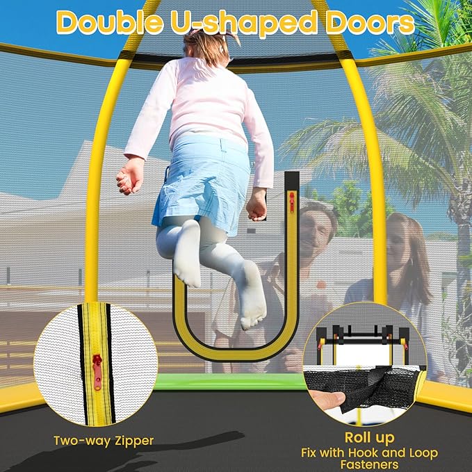 Goplus 7 FT Kids Trampoline with Slide, 87¡± ASTM Approved Toddler Trampoline with Galvanized Steel Frame & Safety Enclosure Net, Ladder, Indoor Outdoor Recreational Rebounder for Kids