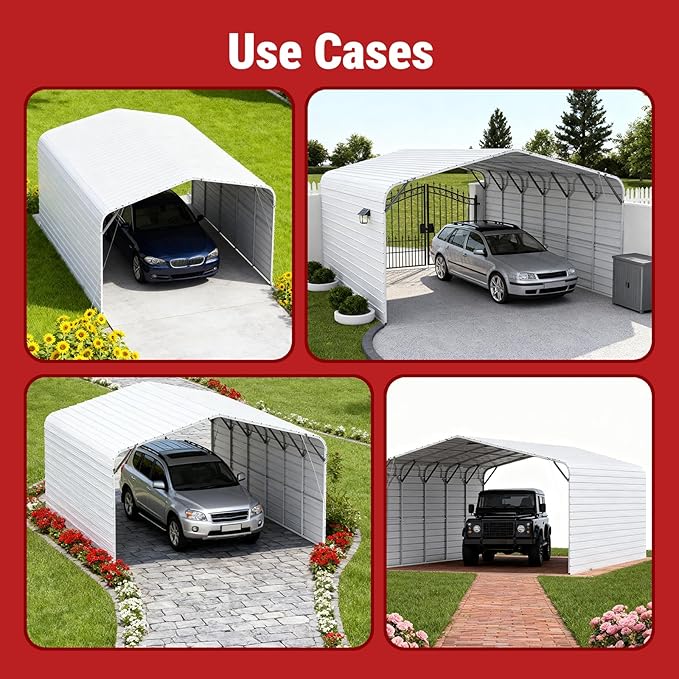 30x20FT Heavy-Duty Galvanized Metal Garage, All-Steel Enclosed Carport with Side Panels, Large Outdoor Vehicle Shelter and Car Shed for Trucks, SUVs, Boats & RVs, Steel Canopy Storage Building