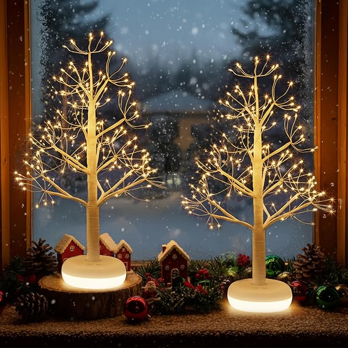 PEIDUO Small Christmas Tree with 136 Lights, 1.64 FT Rechargeable Artificial Trees with 6 Modes, Timer & Dimmable Control, Fairy Light Spirit Tree for Christmas Decorations Indoor Home Decor (2PK)