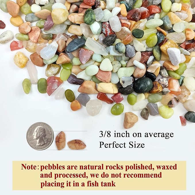 Succulent Rocks, 3/8 Inch Polished Pebbles for Indoor Plants, Decorative River Rocks for Plants Indoor, Vase Fillers, Cactus Planters, Bird Bath, Fountain, Outdoor Garden Landscaping