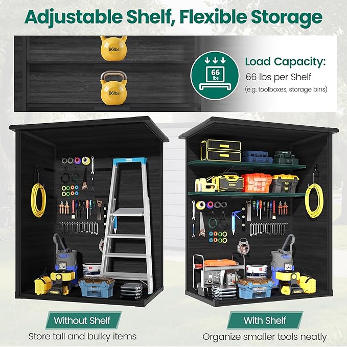 5×3 FT Vertical Outdoor Storage Shed, 56.8 Cu.Ft Resin Storage Cabinet with Lockable Double Doors, Weather-Resistant Tool Shed for Garden, Patio, and Backyard Equipment (Woodgrain Gray)