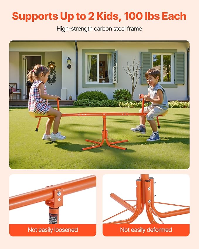 VEVOR Seesaw Teeter Totter for Kids Outdoor, 100 lbs Load Capacity per Seat, Sit and Spin Teeter Totter with 4-Prong Support Legs, Playground Equipment with Swiveling 360 Degrees Rotating for Aged 3+