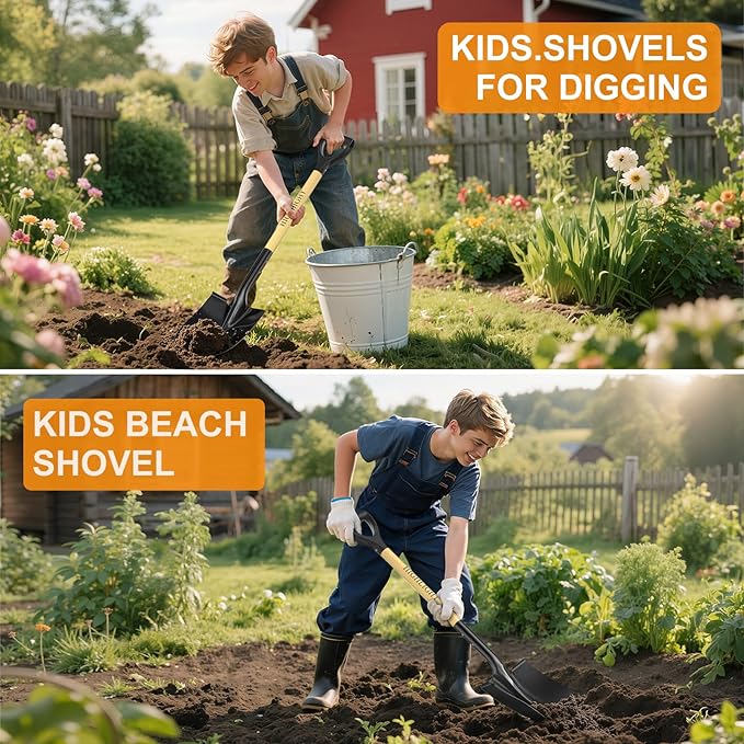 HIGHLIGHT Spade, Heavy Duty Gardening Shovel, Garden Shovel 41 inch for Digging, Round Shovel with D-Handle, for Garden,Beach, Snow, Fiberglass Handel, Wood