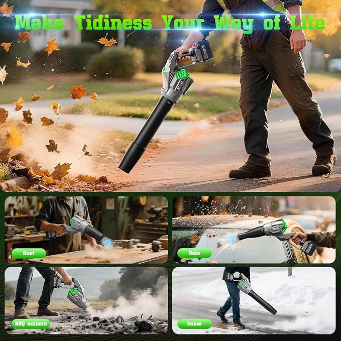 Electric Leaf Blower, 950,000 RPM Leaf Blower Cordless Body Can be Rotated 180¡Æ, 2 X 4.5Ah Batteries and Fast Charger 4 Speed Mode Portable Lightweight Grass Blower for Lawn Care, Patio Cleaning(Grey)
