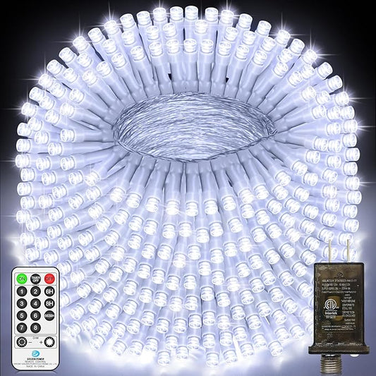 200 FT 500 LED Christmas Lights Outdoor Decorations Super Long Fairy Lights Waterproof 8 Modes Timer Clear Wire String Lights for Outside House Tree Patio Yard Wedding Party Holiday-Cool White